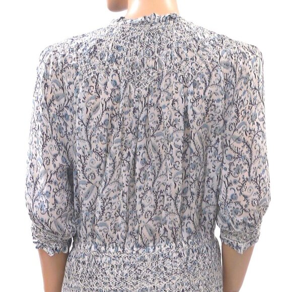 FRYE x Anthropologie Cara Mini Dress Smocked Flare Printed Beach Resort S - Picture 4 of 6